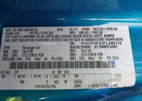 2015 Ford Focus Se z USA, uszkodzony, nr VIN 1FADP3F23FL240132